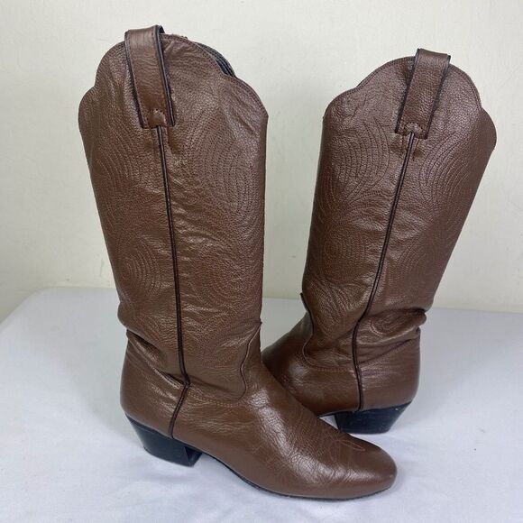 Cowgirl boots 7.5 B narrow foot brown leather custom made soft soles - Picture 1 of 8